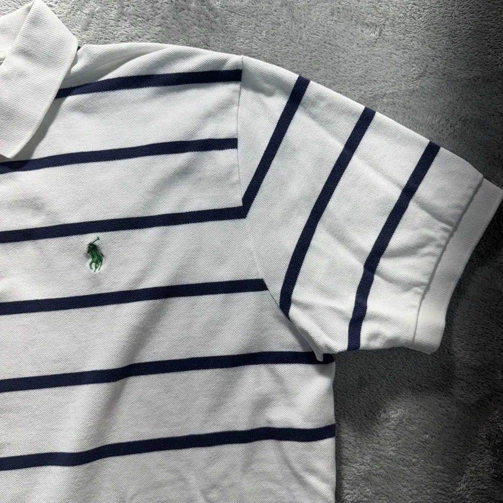 Polo Ralph Lauren Polo Shirt Mens XL White Blue‎ Striped Preppy Casual